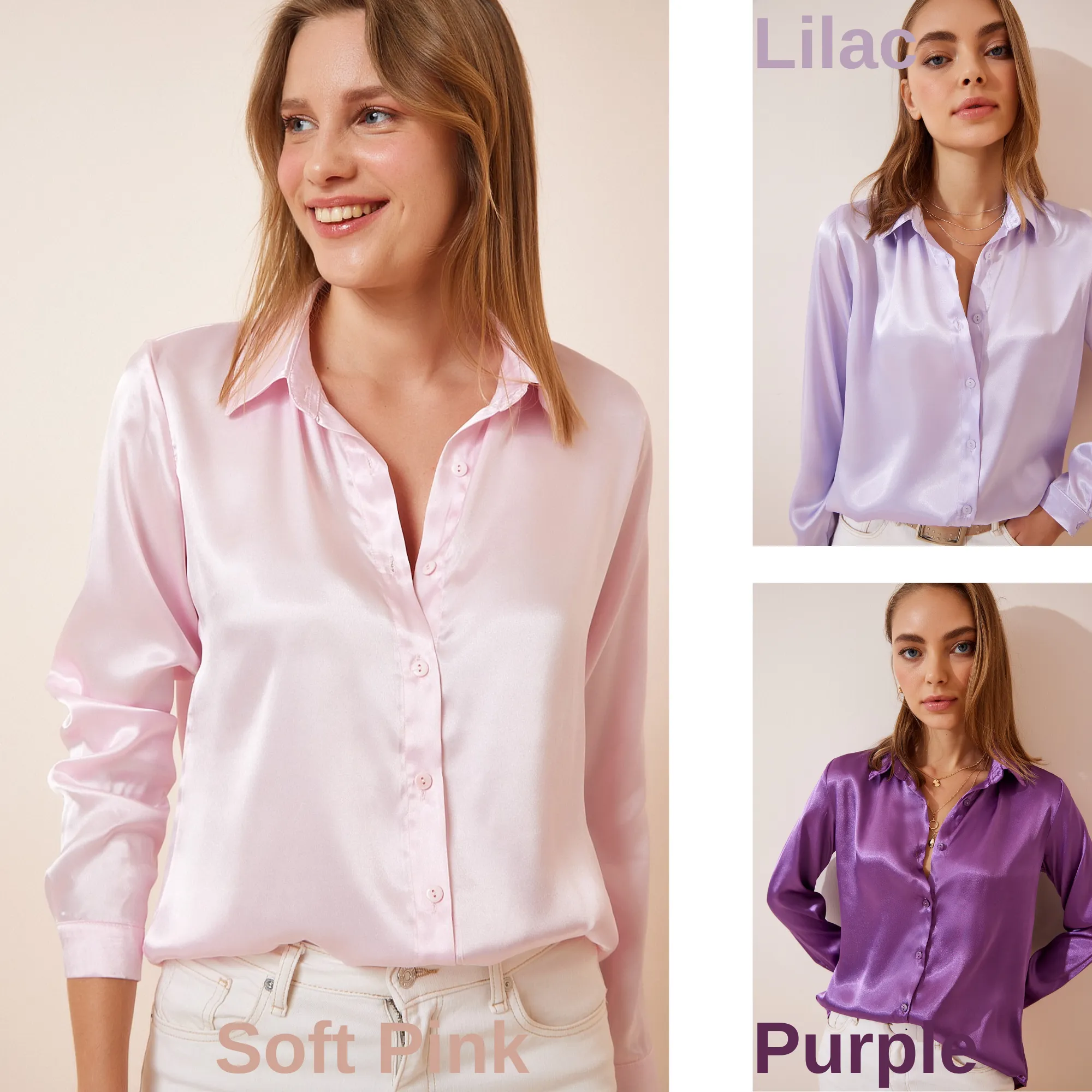 Women's Light Flowy Satin Surface Woman Blouse,Satin Blouse,Gift For Her,Cotton Blouse,Boho Blouse,Satin Long Sleeve Womens Blouse 4