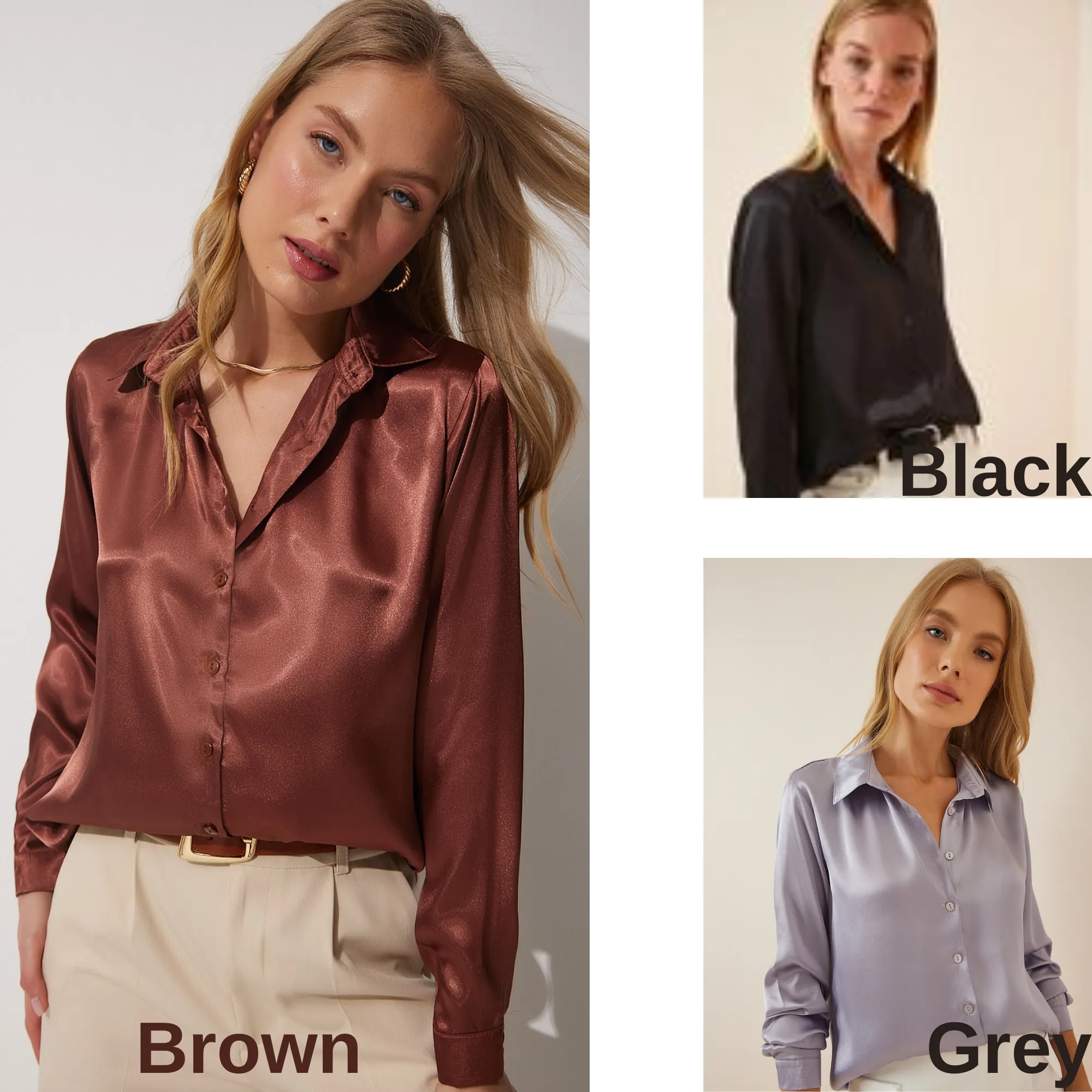 Women's Light Flowy Satin Surface Woman Blouse,Satin Blouse,Gift For Her,Cotton Blouse,Boho Blouse,Satin Long Sleeve Womens Blouse 4