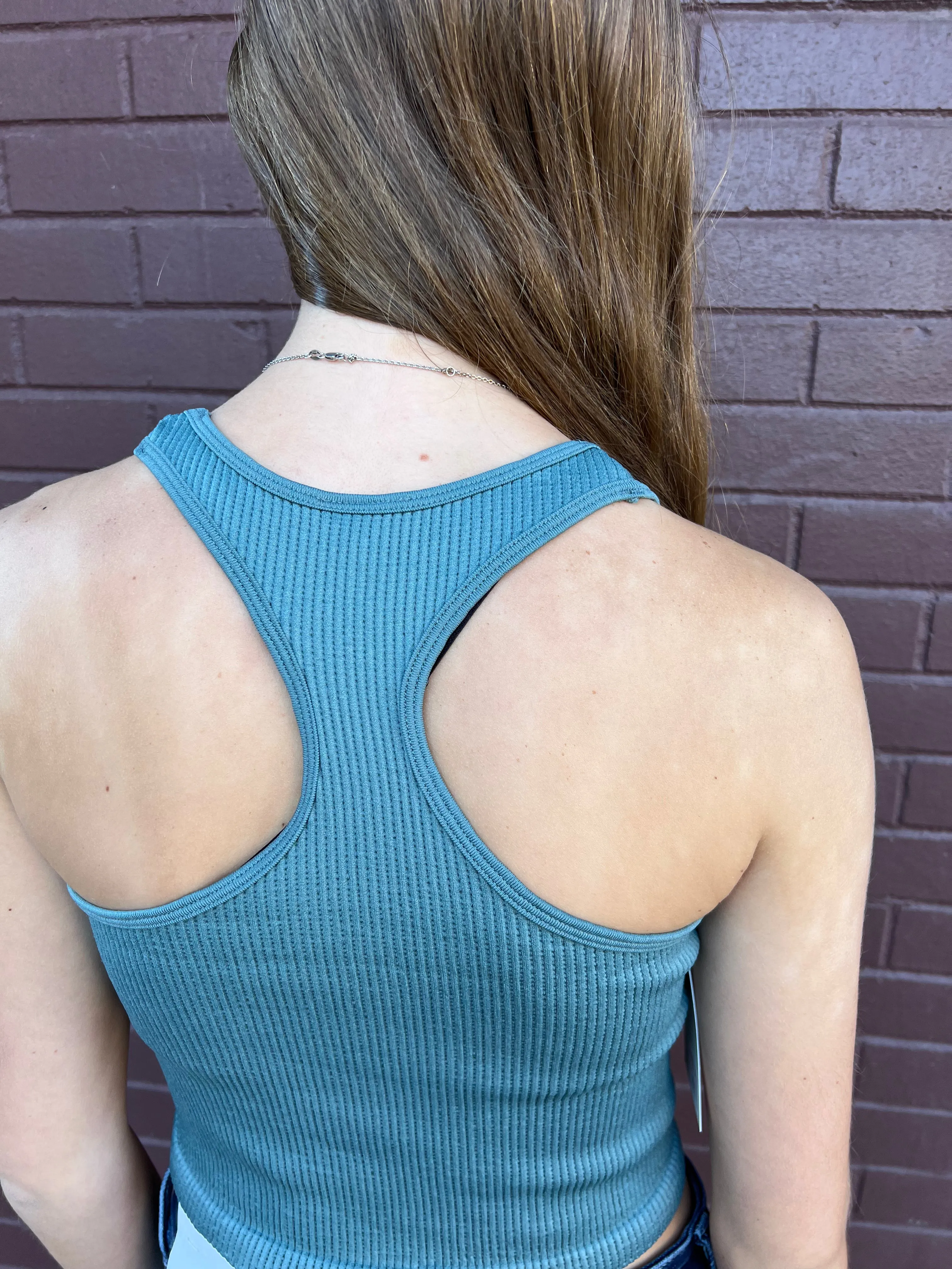 Work It Out Racerback Bralette Tank - Dark Green