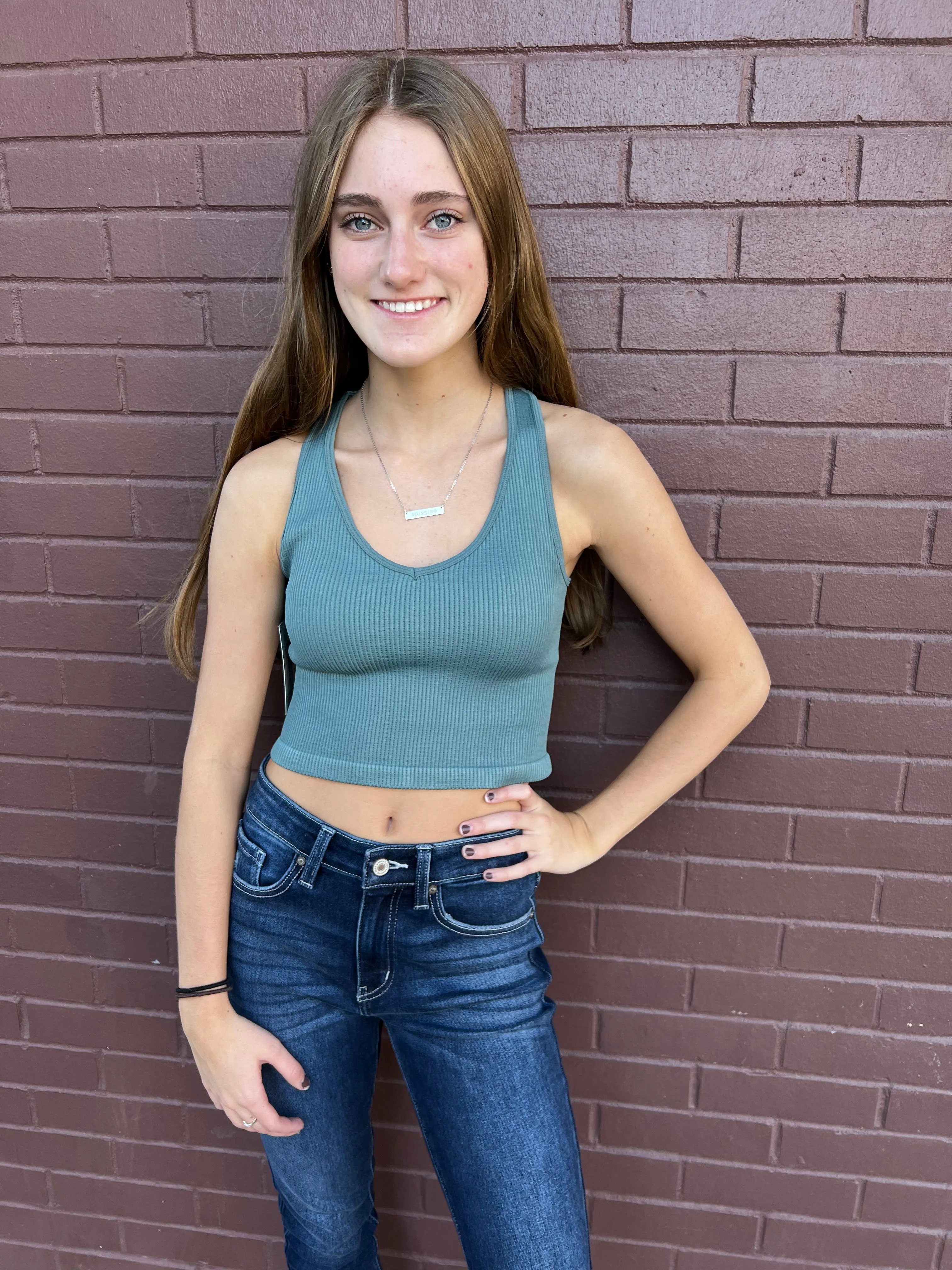 Work It Out Racerback Bralette Tank - Dark Green