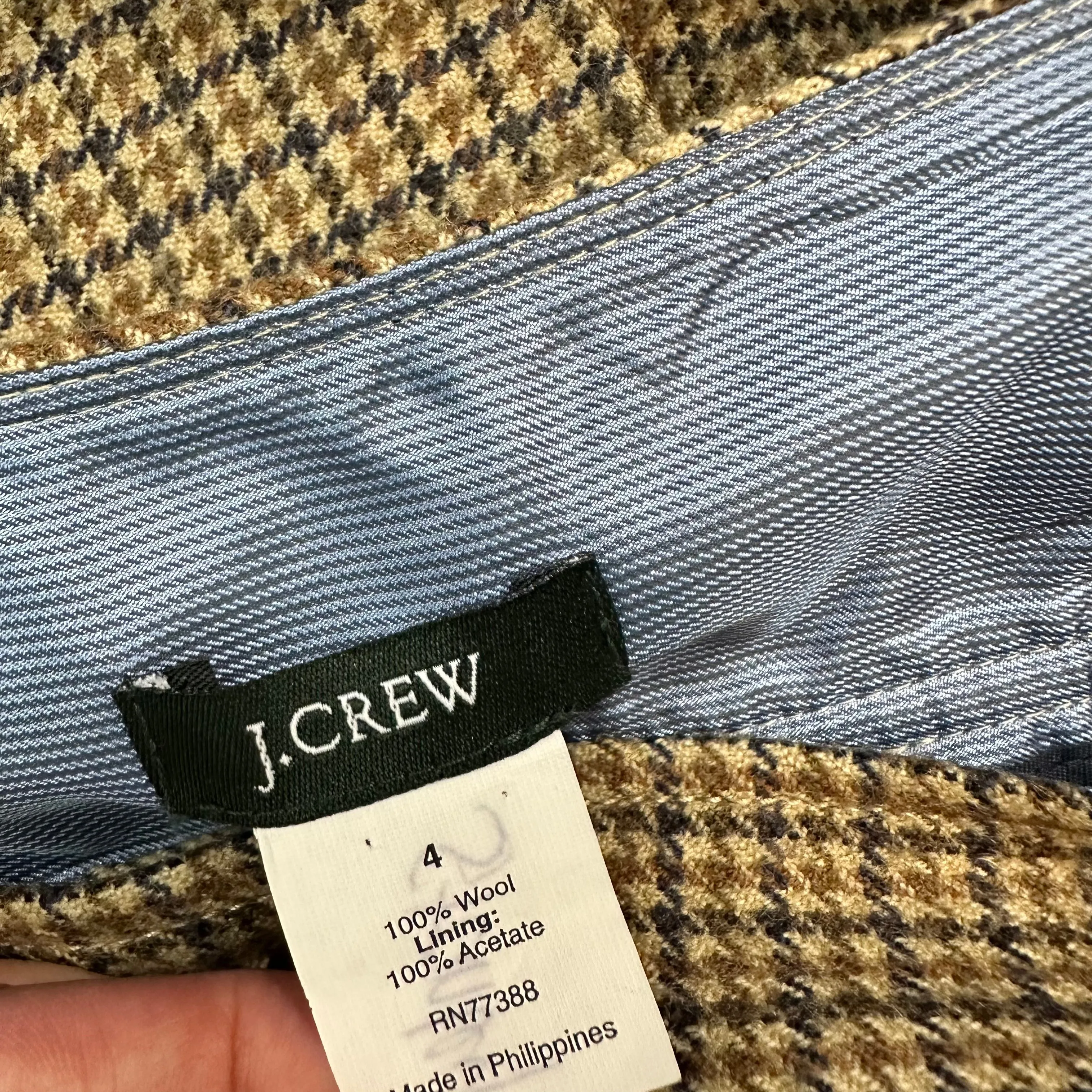 Y2K J. Crew Wool Plaid Midi Skirt Pleated Back Brown 4